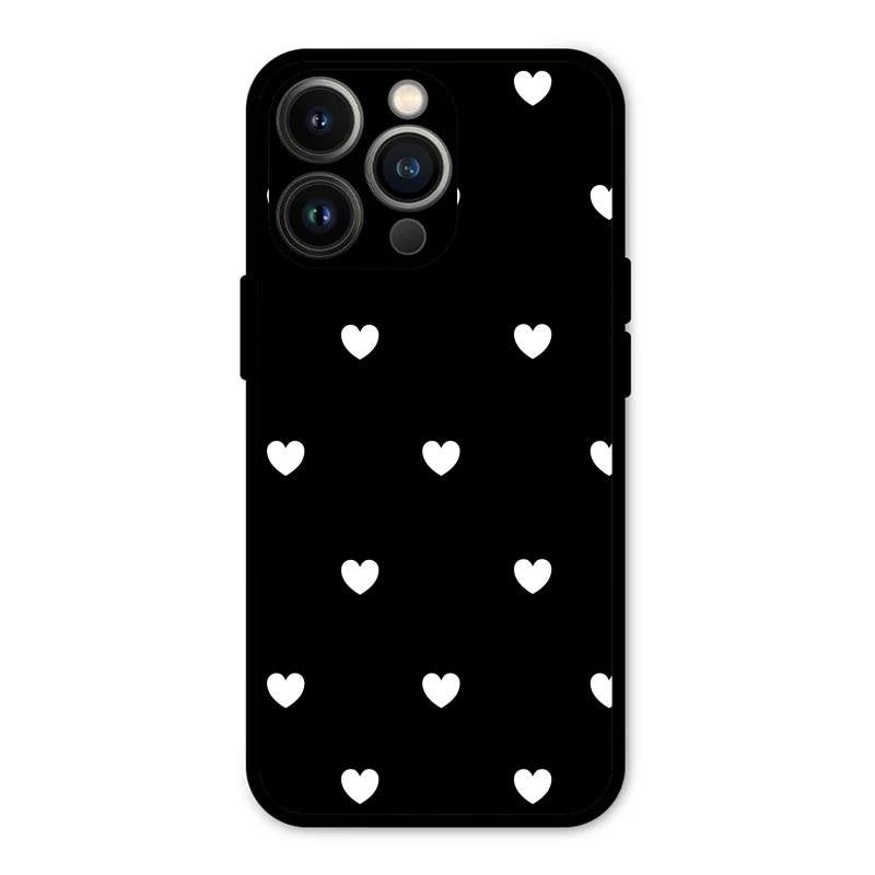 Heart Pattern Black Glass Case Cover For iPhone 13 Pro Max