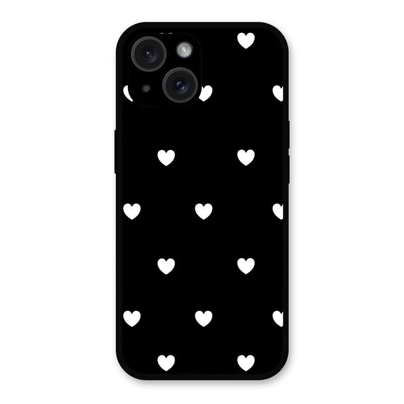 Heart Pattern Black Glass Case Cover For iPhone 15 Plus