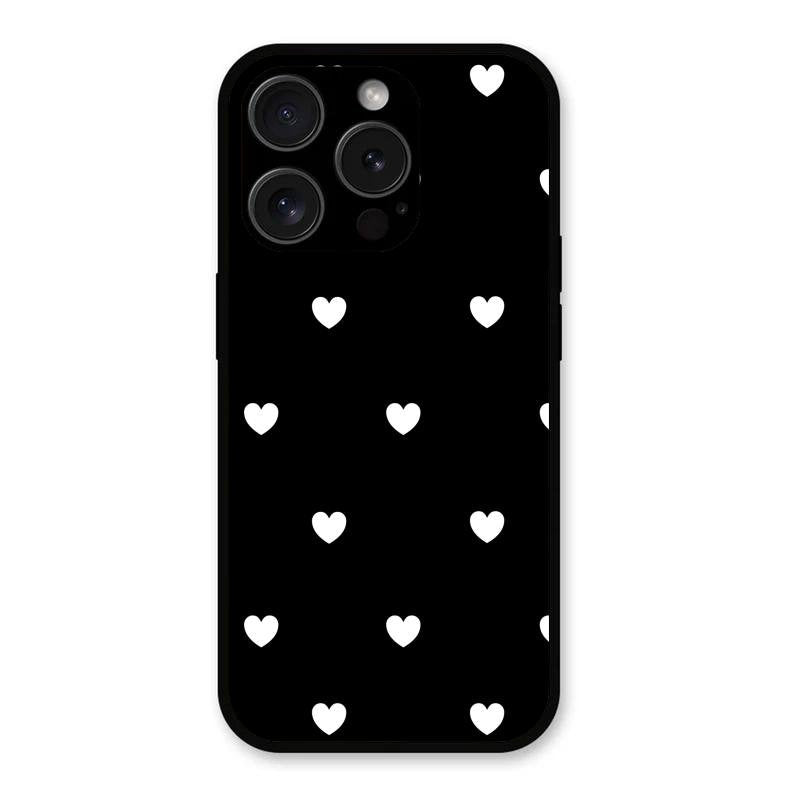 Heart Pattern Black Glass Case Cover For iPhone 15 Pro Max