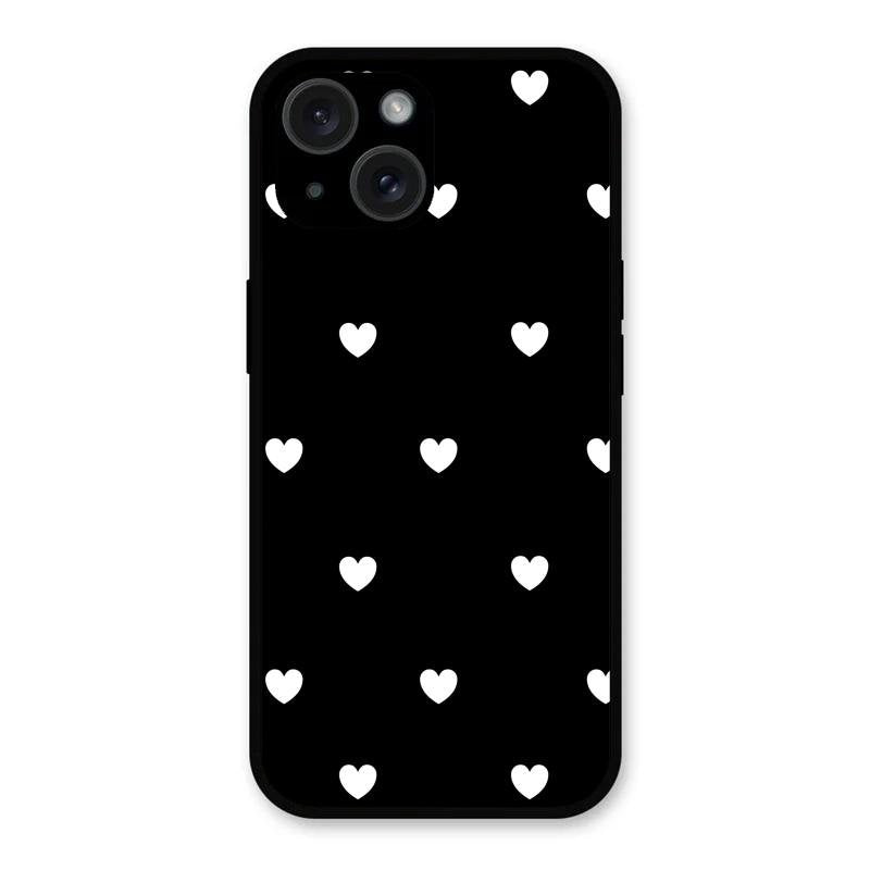 Heart Pattern Black Glass Case Cover For iPhone 15