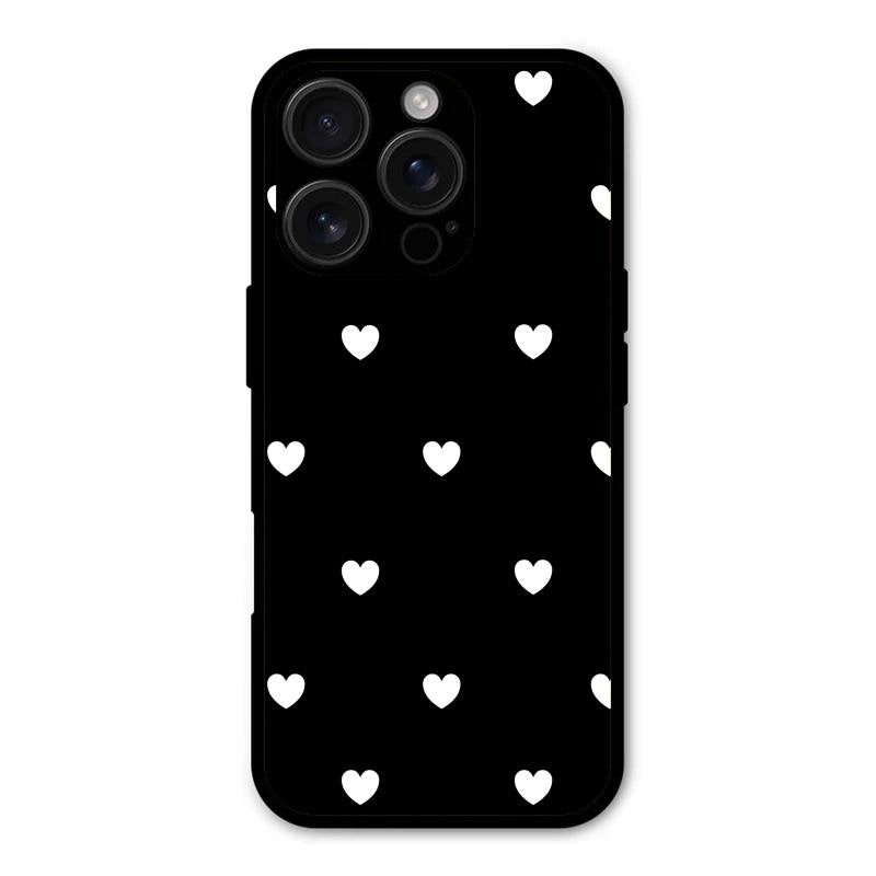 Heart Pattern Black Glass Case Cover For iPhone 16 Pro