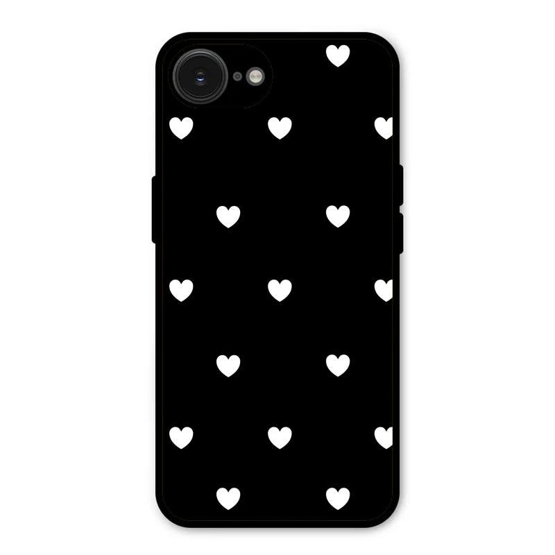 Heart Pattern Black Glass Case Cover For iPhone 16e