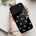 Heart Pattern Black Glass Case Cover For iPhone 17 Pro