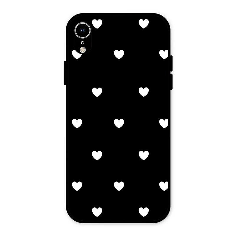 Heart Pattern Black Glass Case Cover For iPhone XR