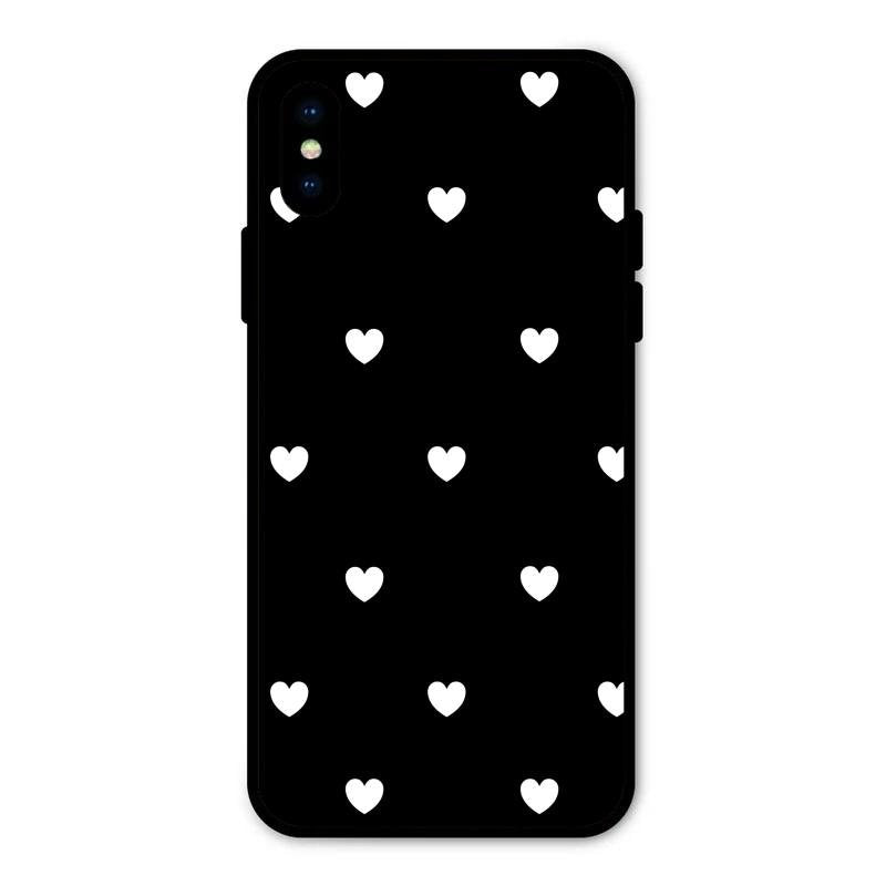 Heart Pattern Black Glass Case Cover For iPhone XS