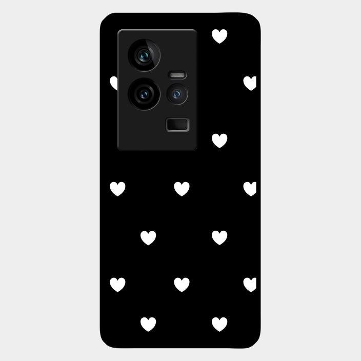 Heart Pattern Black Glass Case Cover For Iqoo 11 5G