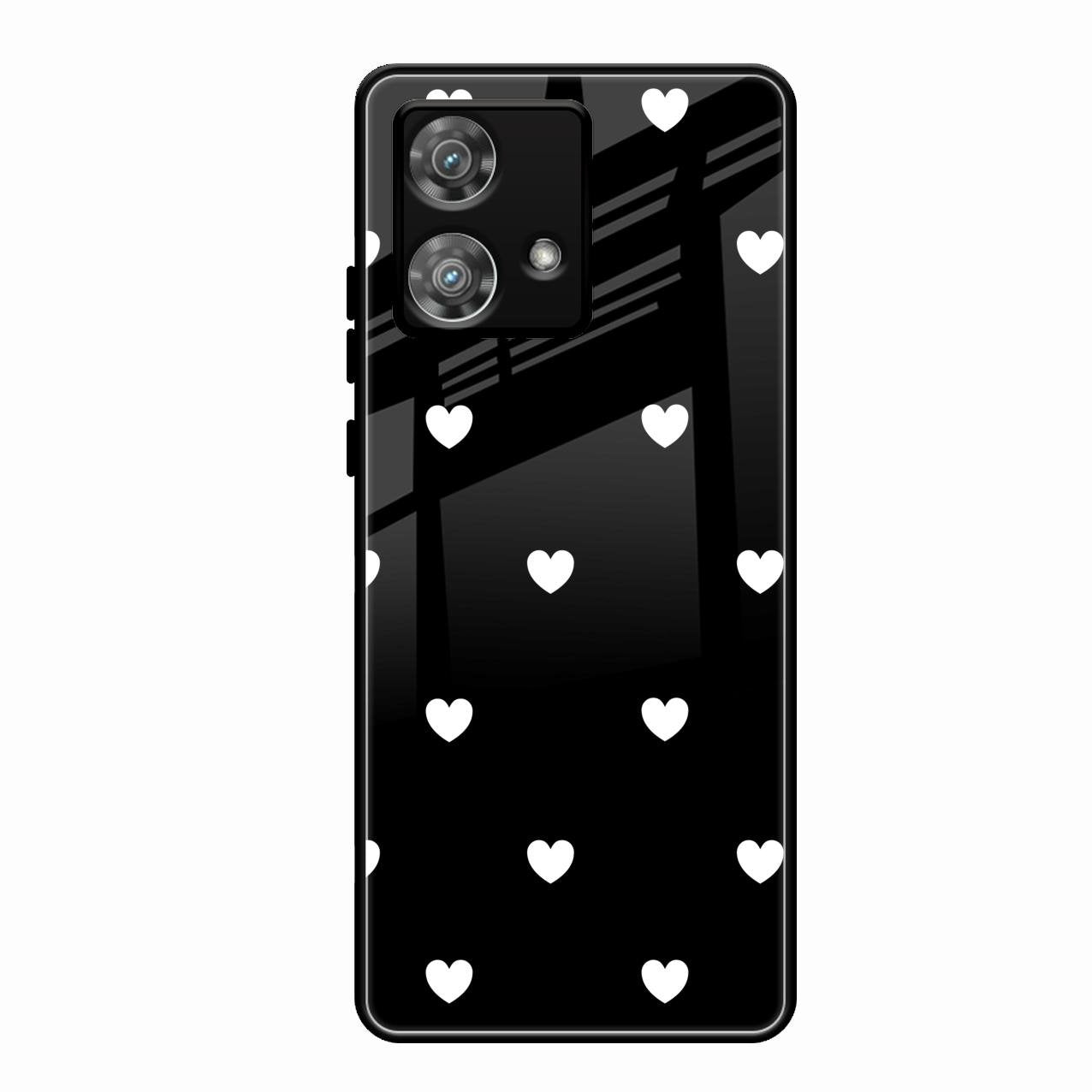 Heart Pattern Black Glass Case Cover For Motorola Edge 40 5G