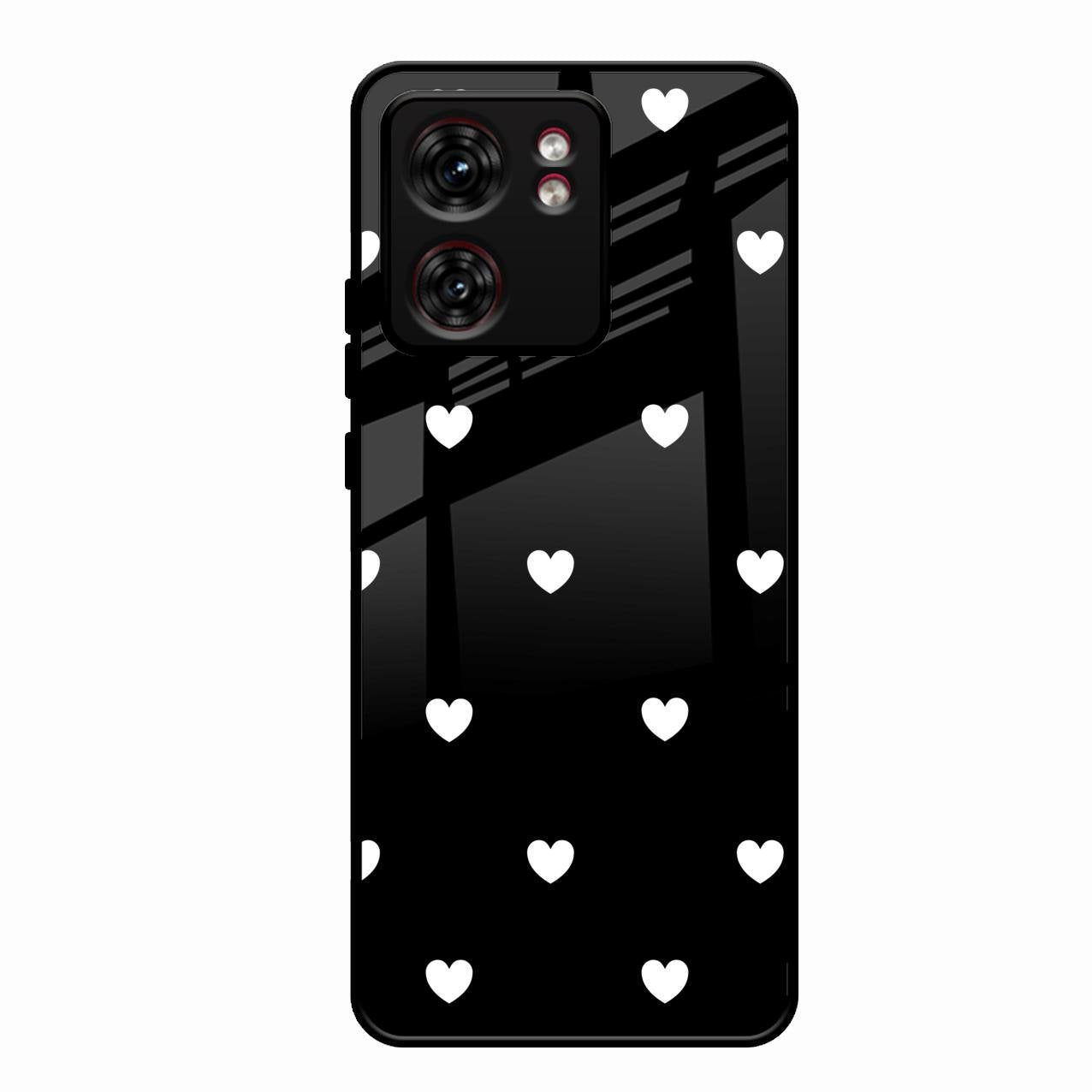Heart Pattern Black Glass Case Cover For Motorola Edge 40