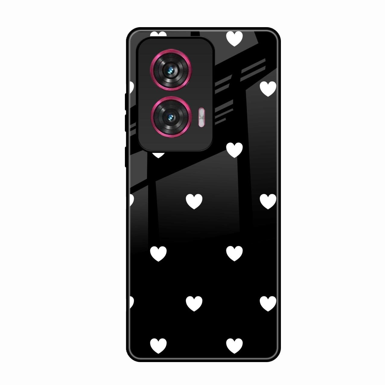 Heart Pattern Black Glass Case Cover For Motorola Edge 50 Fusion 5G