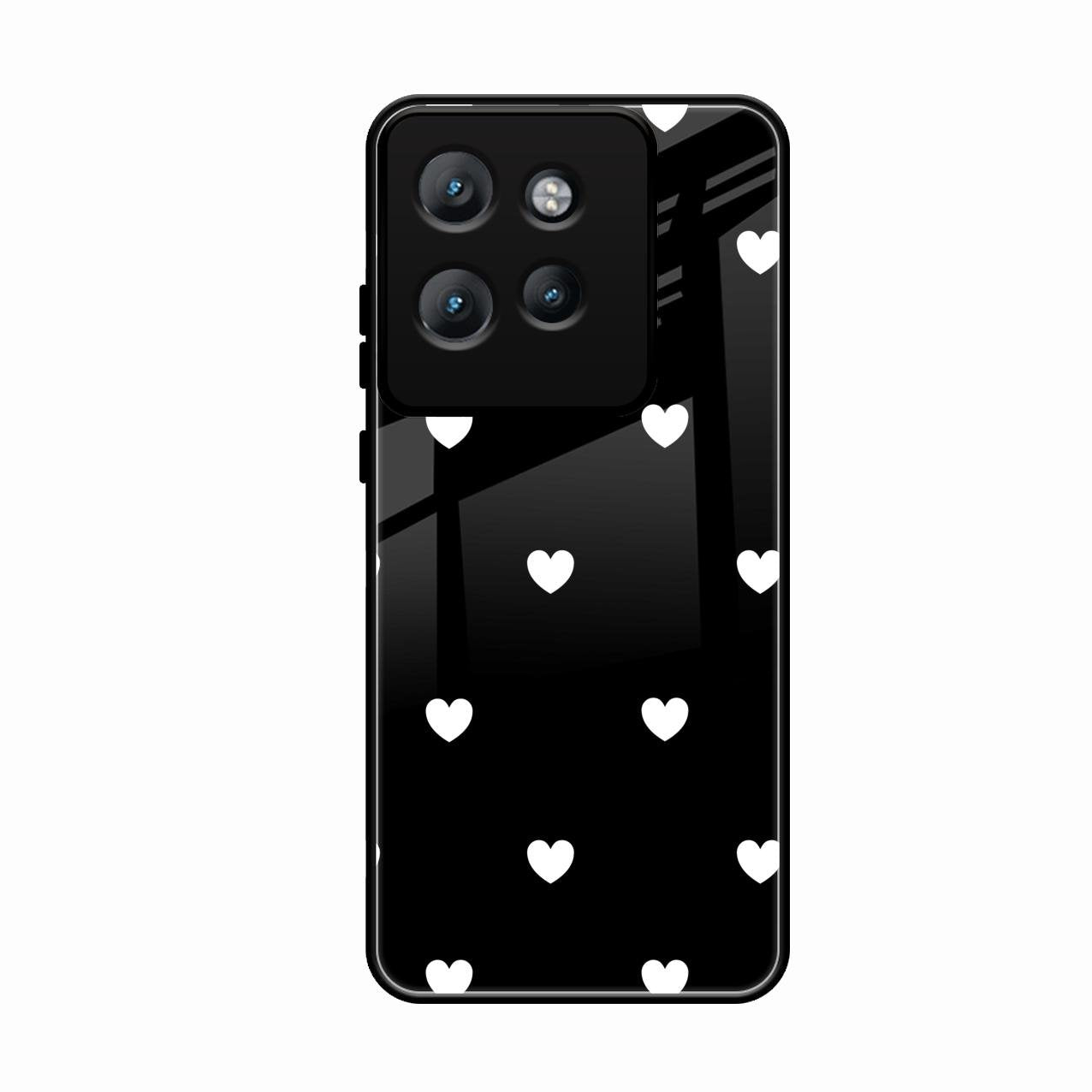 Heart Pattern Black Glass Case Cover For Motorola Edge 50 Neo