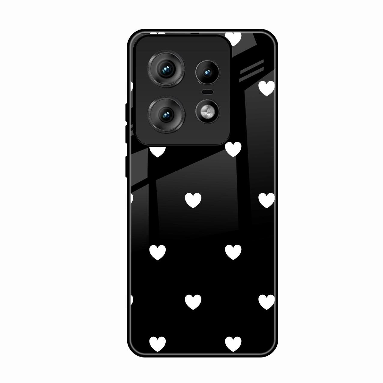 Heart Pattern Black Glass Case Cover For Motorola Edge 50 Pro