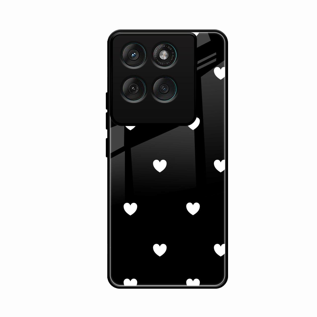 Heart Pattern Black Glass Case Cover For Motorola Edge 60 Pro 5G