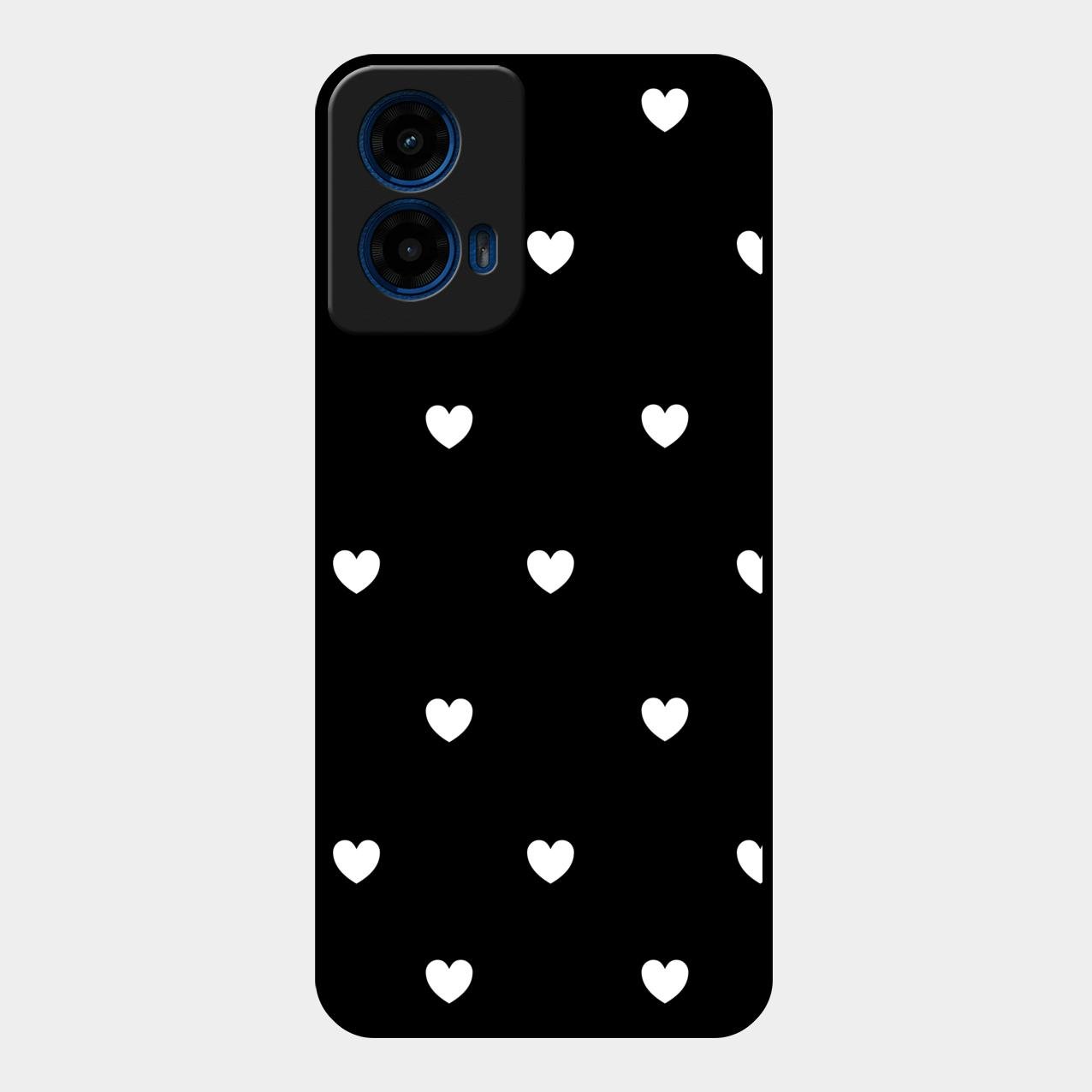 Heart Pattern Black Glass Case Cover For Motorola G45 5G