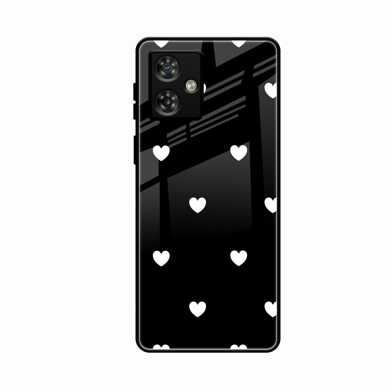 Heart Pattern Black Glass Case Cover For Motorola G54 5G