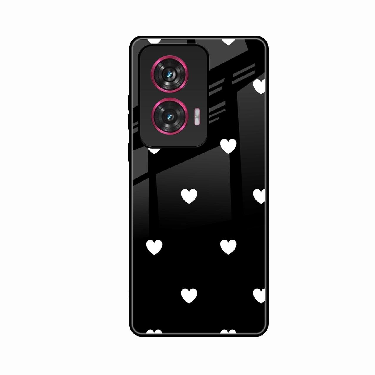 Heart Pattern Black Glass Case Cover For Motorola G96 5G