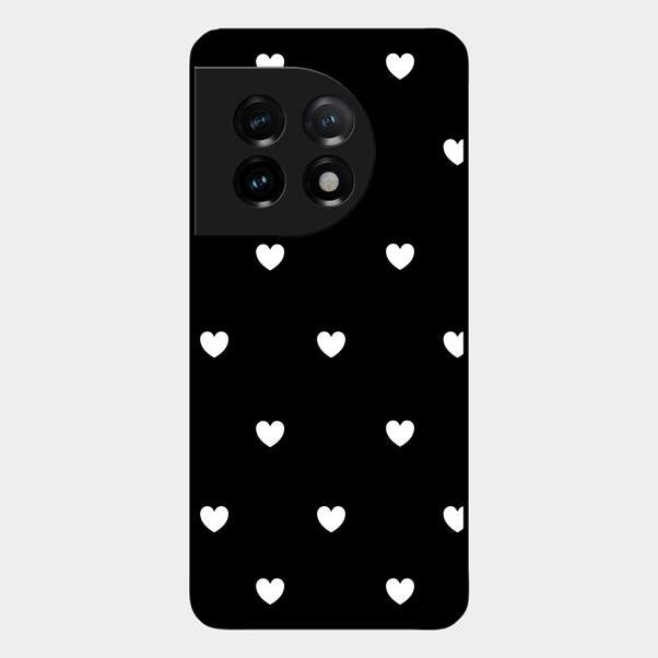 Heart Pattern Black Glass Case Cover For Oneplus 11 5G