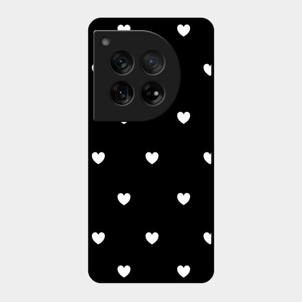 Heart Pattern Black Glass Case Cover For Oneplus 12 5G