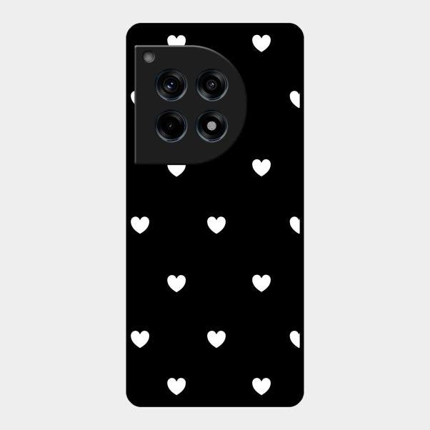 Heart Pattern Black Glass Case Cover For Oneplus 12R 5G