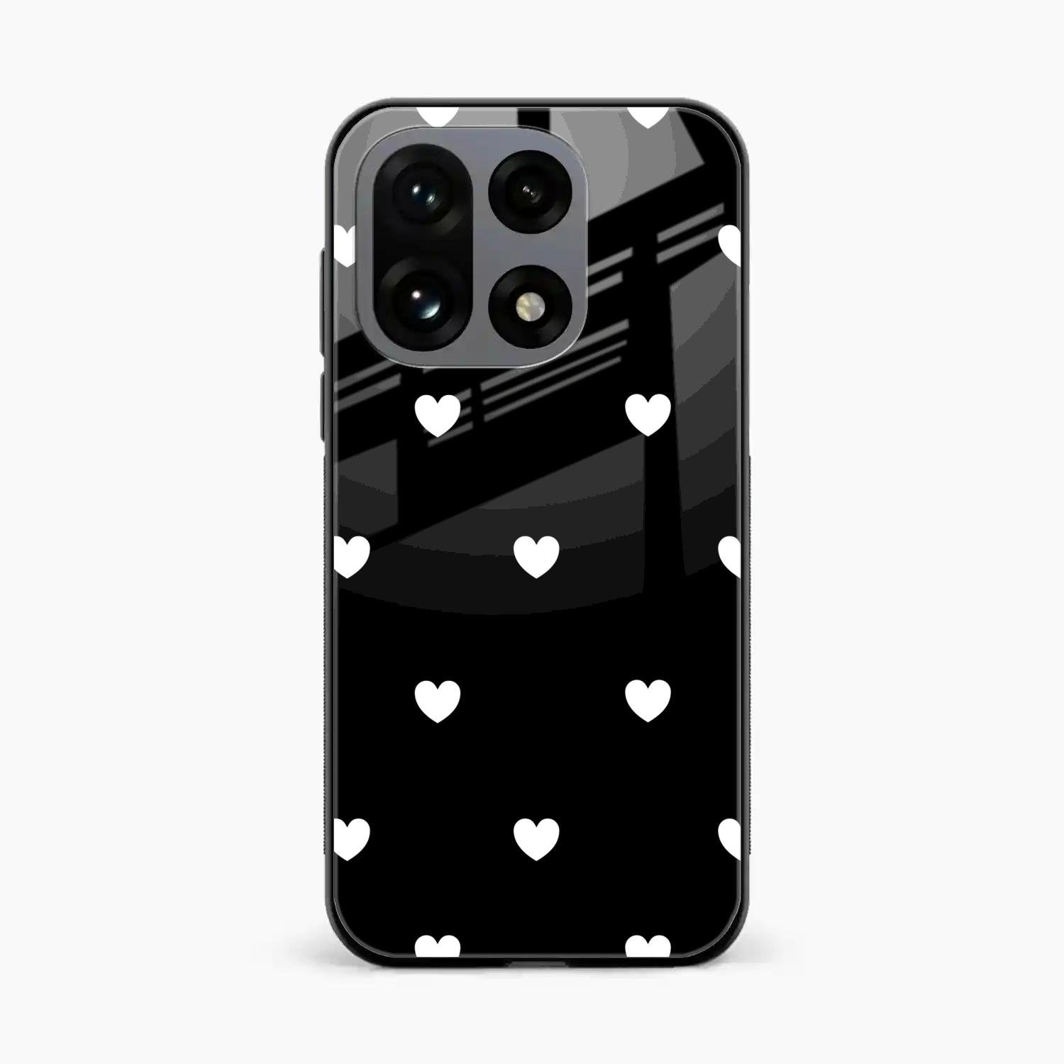 Heart Pattern Black Glass Case Cover For OnePlus 15 5G