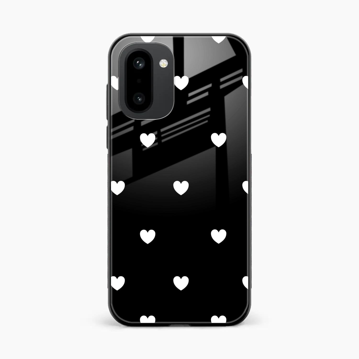 Heart Pattern Black Glass Case Cover For OnePlus 15R 5G