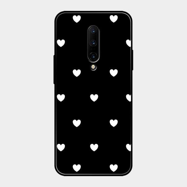 Heart Pattern Black Glass Case Cover For Oneplus 7 Pro