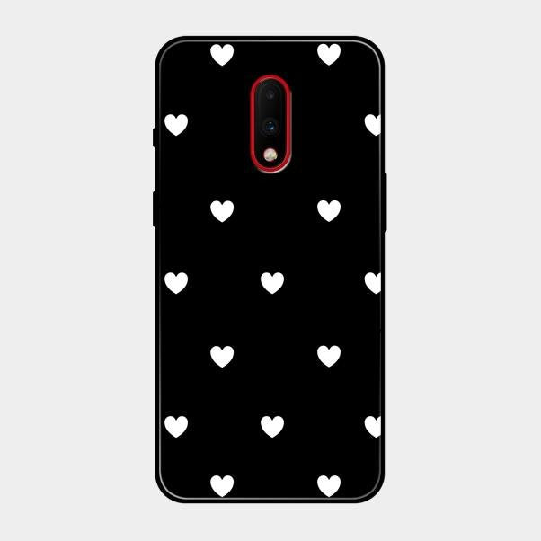 Heart Pattern Black Glass Case Cover For Oneplus 7