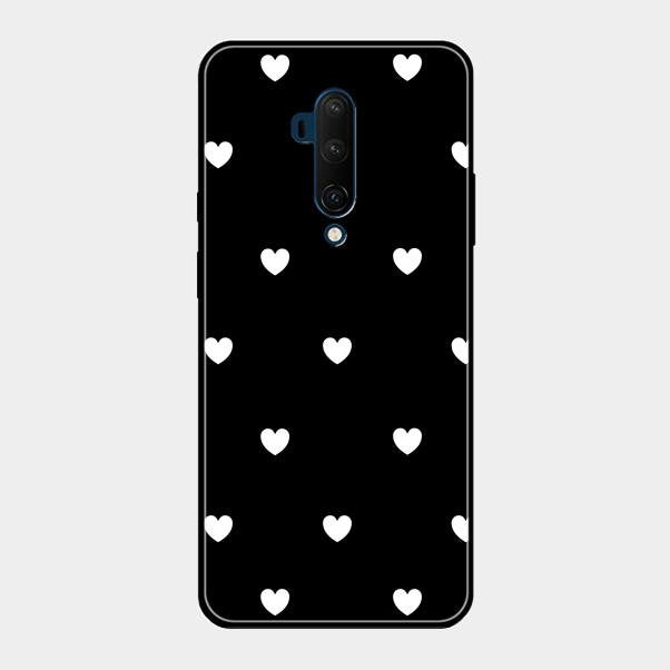 Heart Pattern Black Glass Case Cover For Oneplus 7T Pro
