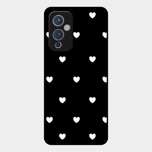 Heart Pattern Black Glass Case Cover For Oneplus 9 5G