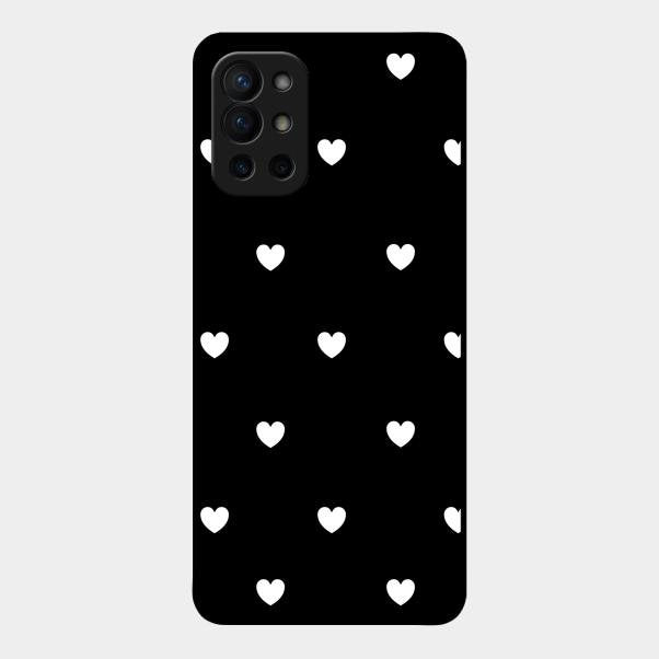 Heart Pattern Black Glass Case Cover For Oneplus 9R 5G