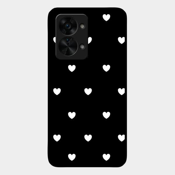 Heart Pattern Black Glass Case Cover For Oneplus Nord 2T 5G