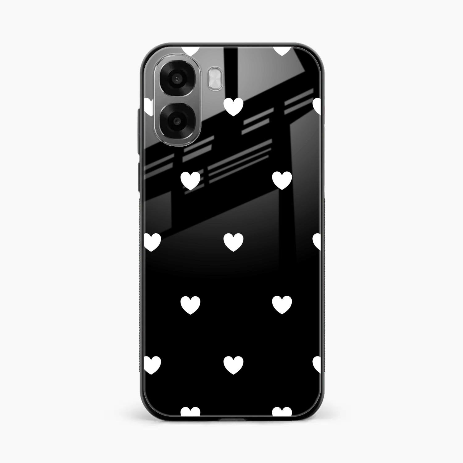 Heart Pattern Black Glass Case Cover For Oppo A6X 5G