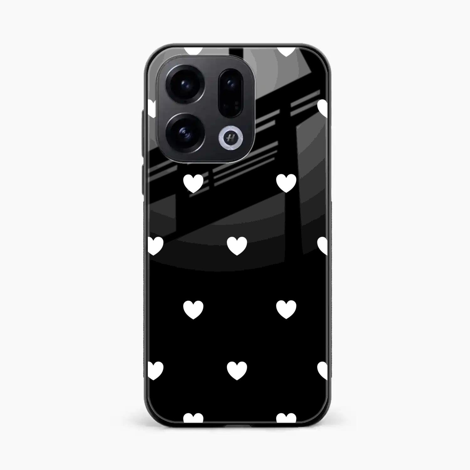 Heart Pattern Black Glass Case Cover For Oppo Find X9 5G