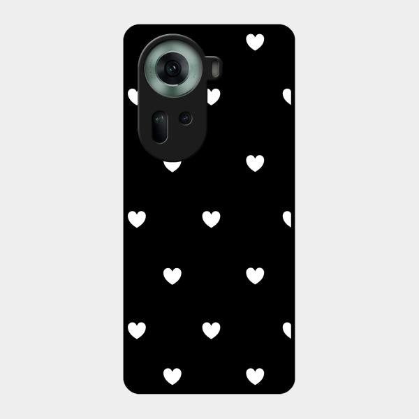 Heart Pattern Black Glass Case Cover For Oppo Reno 11 5G