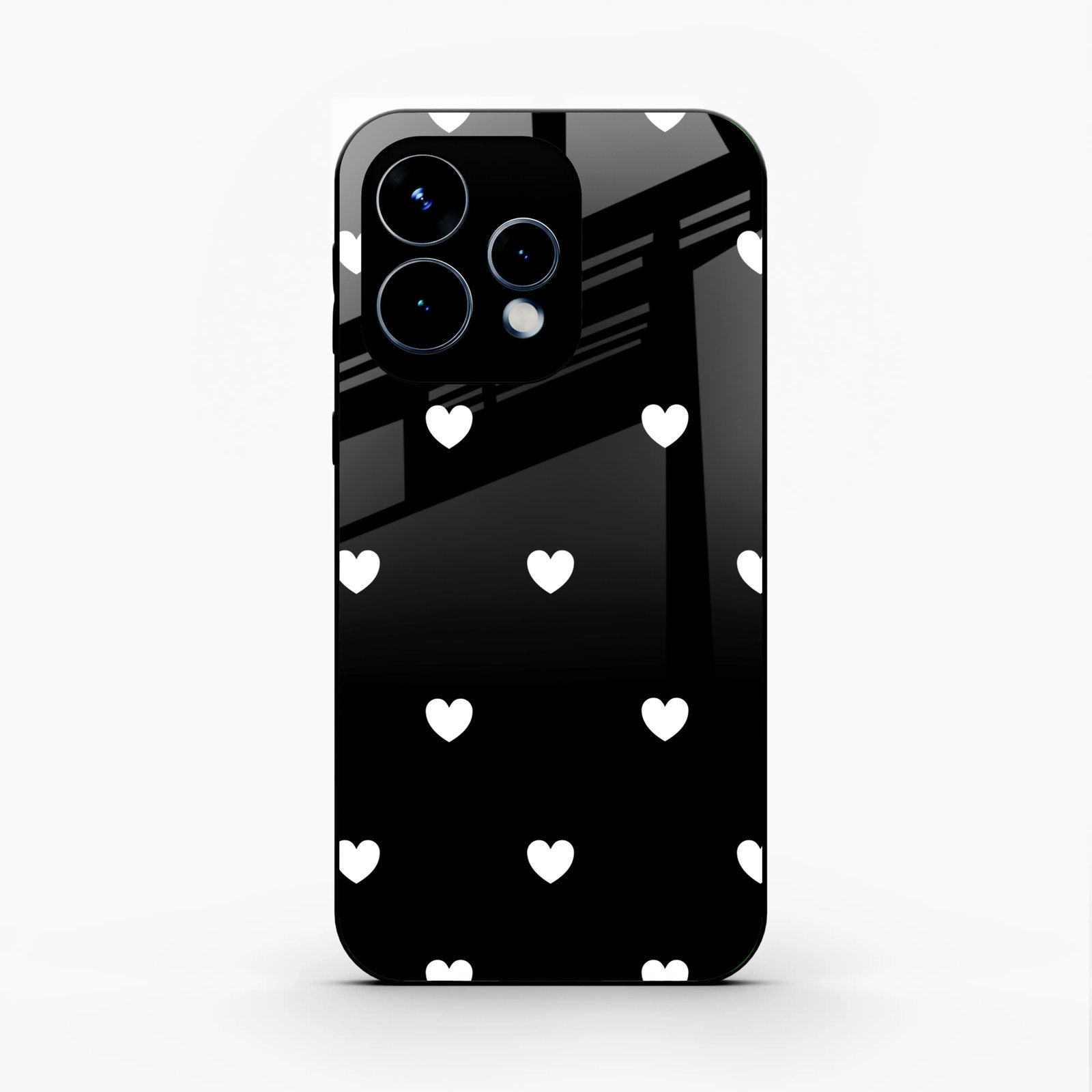 Heart Pattern Black Glass Case Cover For Oppo Reno 15 5G