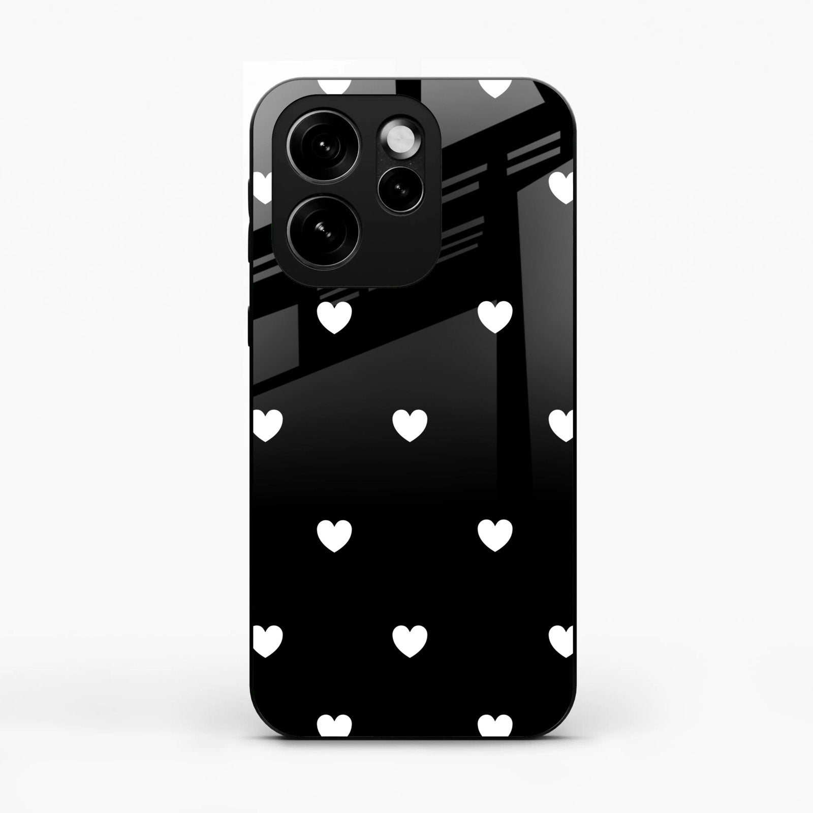 Heart Pattern Black Glass Case Cover For Oppo Reno 15C 5G