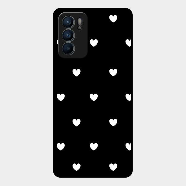 Heart Pattern Black Glass Case Cover For Oppo Reno 6 5G