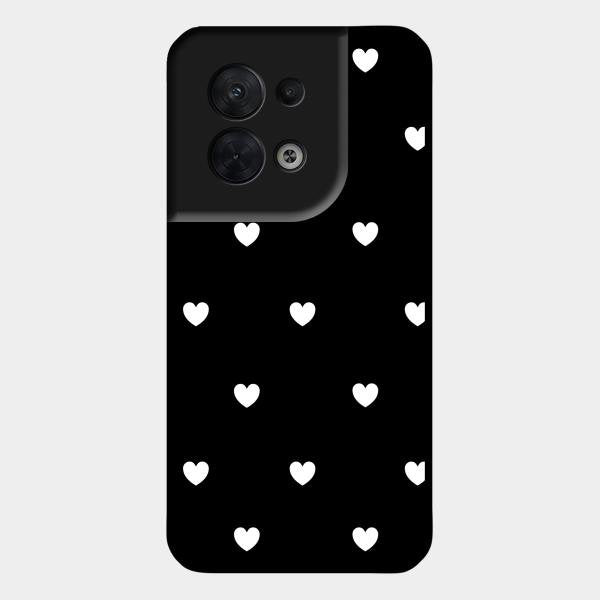 Heart Pattern Black Glass Case Cover For Oppo Reno 8 5G
