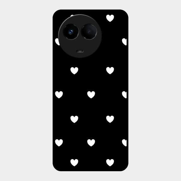 Heart Pattern Black Glass Case Cover For Realme 11 5G