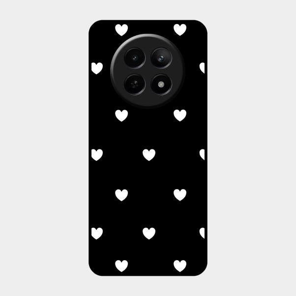 Heart Pattern Black Glass Case Cover For Realme 12 5G