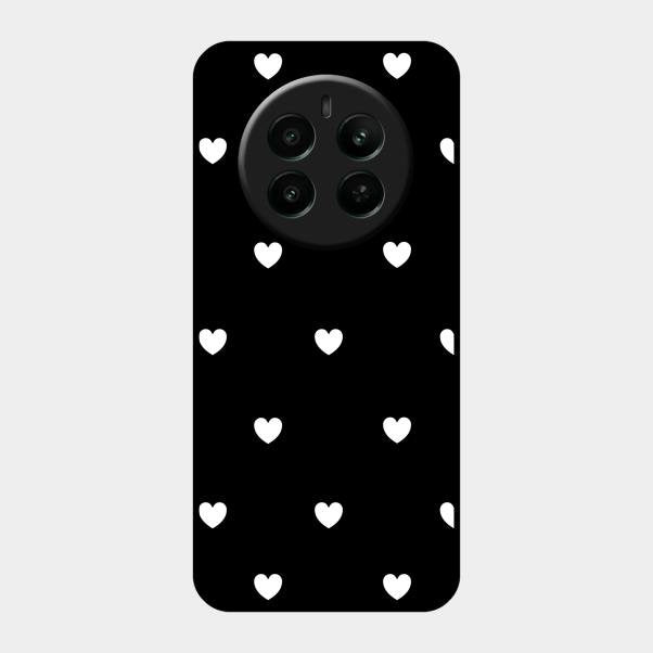 Heart Pattern Black Glass Case Cover For Realme 12 Plus 5G