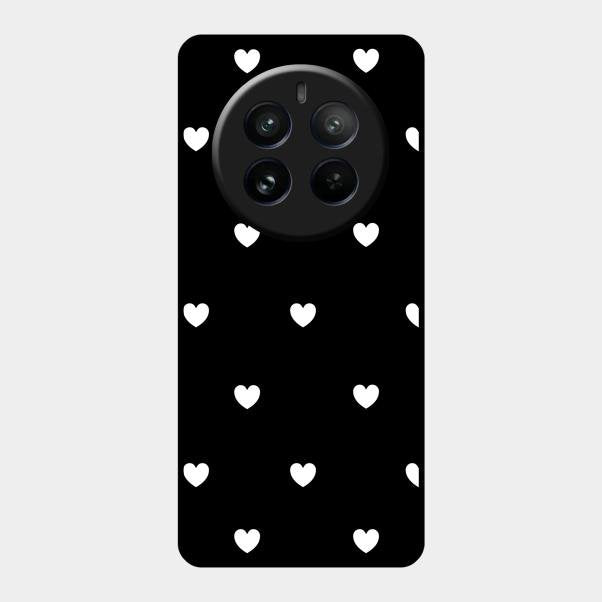 Heart Pattern Black Glass Case Cover For Realme 12 Pro Plus 5G
