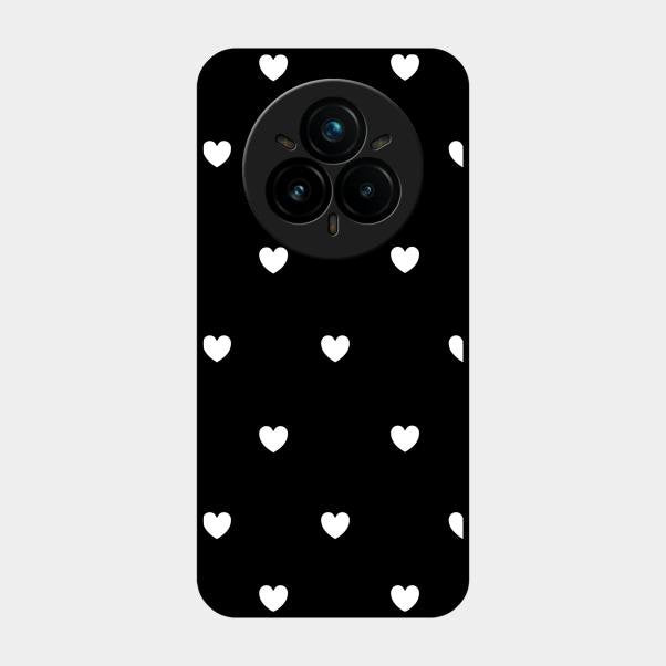 Heart Pattern Black Glass Case Cover For Realme 14 Pro 5G