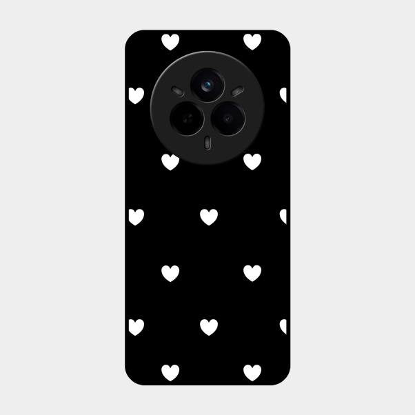 Heart Pattern Black Glass Case Cover For Realme 14 Pro Plus 5G