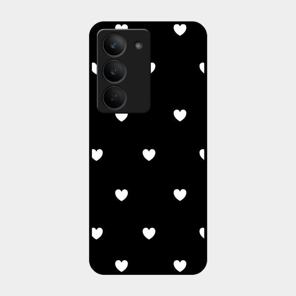 Heart Pattern Black Glass Case Cover For Realme 14X 5G