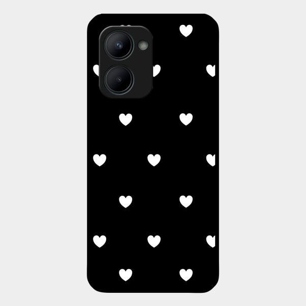 Heart Pattern Black Glass Case Cover For Realme C33 2023