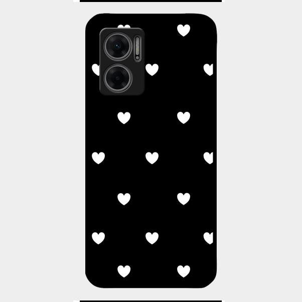 Heart Pattern Black Glass Case Cover For Redmi 11 Prime 5G