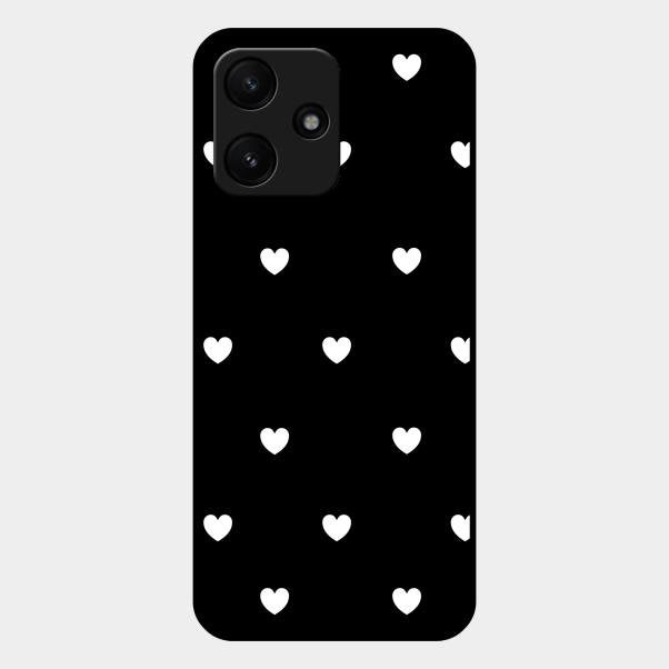 Heart Pattern Black Glass Case Cover For Redmi 12 5G