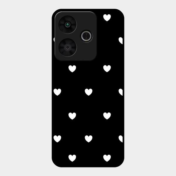 Heart Pattern Black Glass Case Cover For Redmi 13 5G