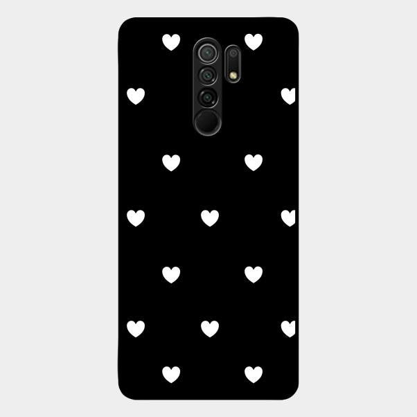 Heart Pattern Black Glass Case Cover For Redmi 9 Prime