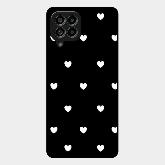 Heart Pattern Black Glass Case Cover For Samsung Galaxy M53 5G